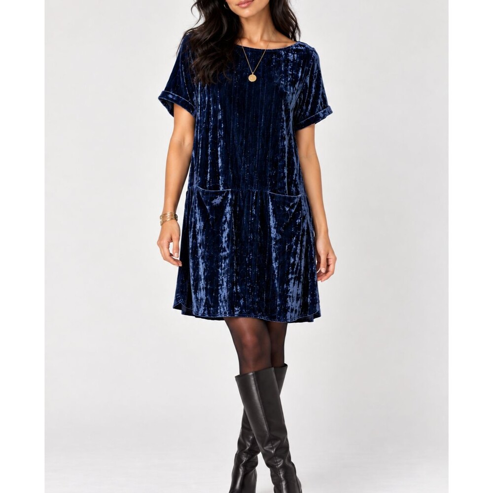 Anthropologie Floreat Blue Crushed Velvet Dress Small Romantic Whimsigoth